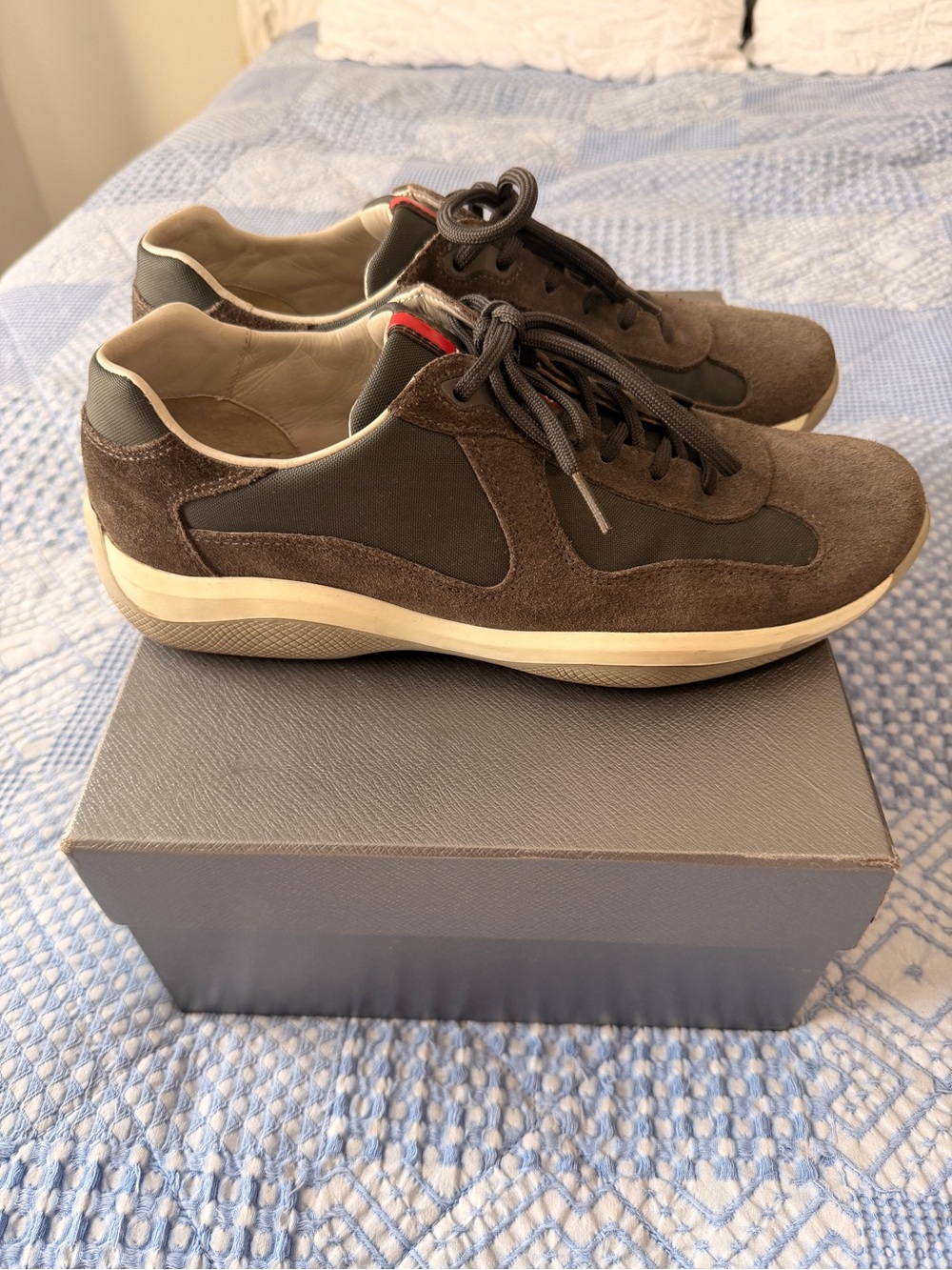 Prada Americas Cups Suede & Mesh Sneakers - Grey - Picture 4 of 7